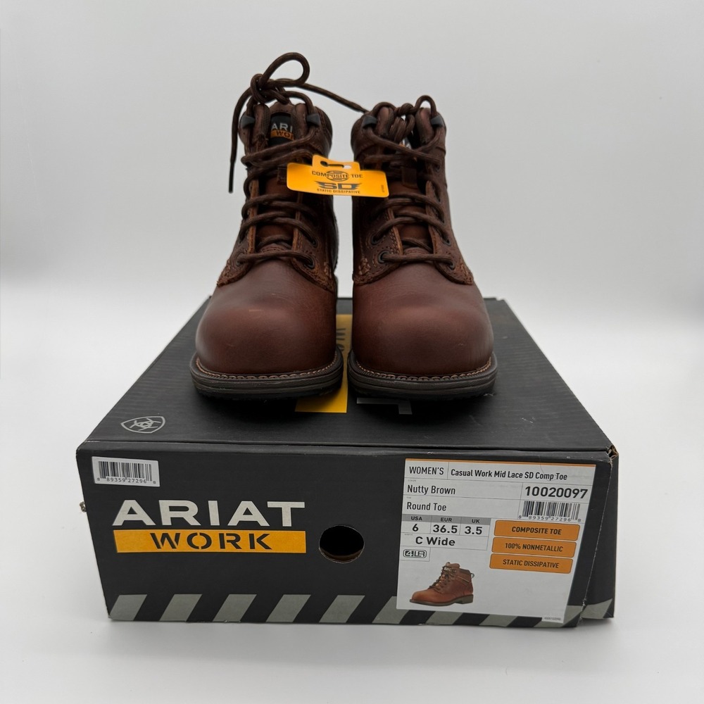 Ariat Women's Casual Work Mid Lace SD Boots Nutty Brown CT - 6 Wide